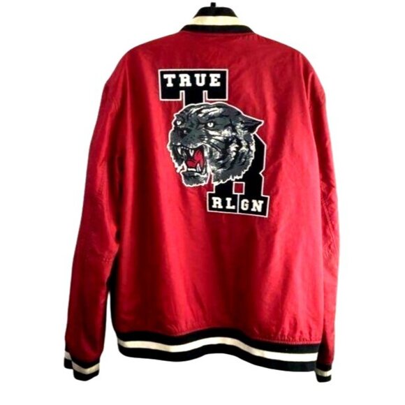 True Religion Varsity Jacket 2XL Red/Black Nylon & Cotton Blend Men's‎ Outerwear - Picture 5 of 7